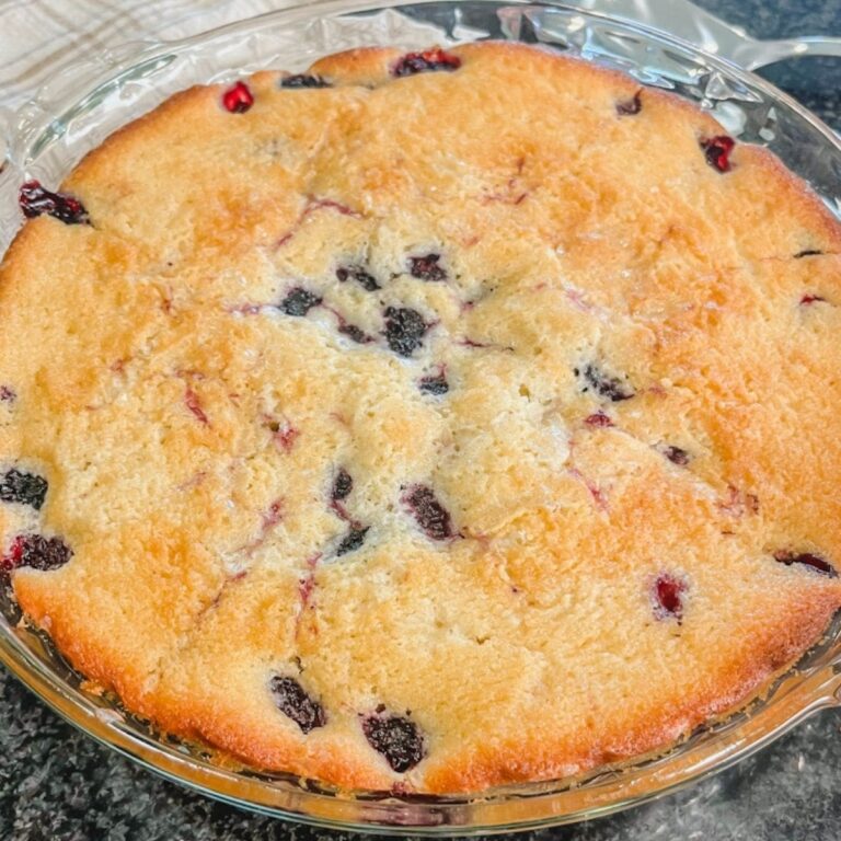 zoomed in picture of freshly baked summer berry cobbler