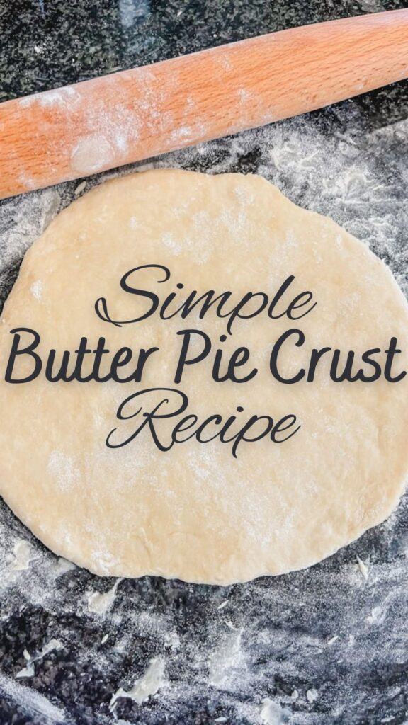 pie dough crust rolled out with light dusting of flour and rolling pin for this simple butter pie crust 