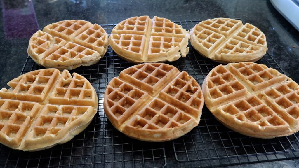 picture of 6 belgian waffles on cooling racks