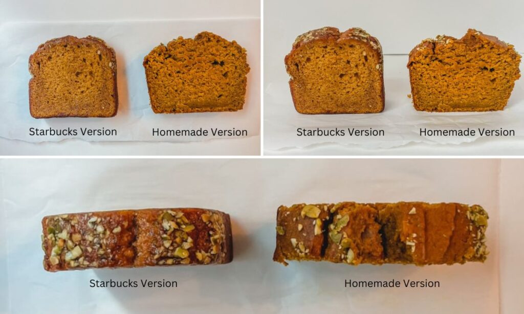 picture of starbucks pumpkin loaf next to my verion to compare the two