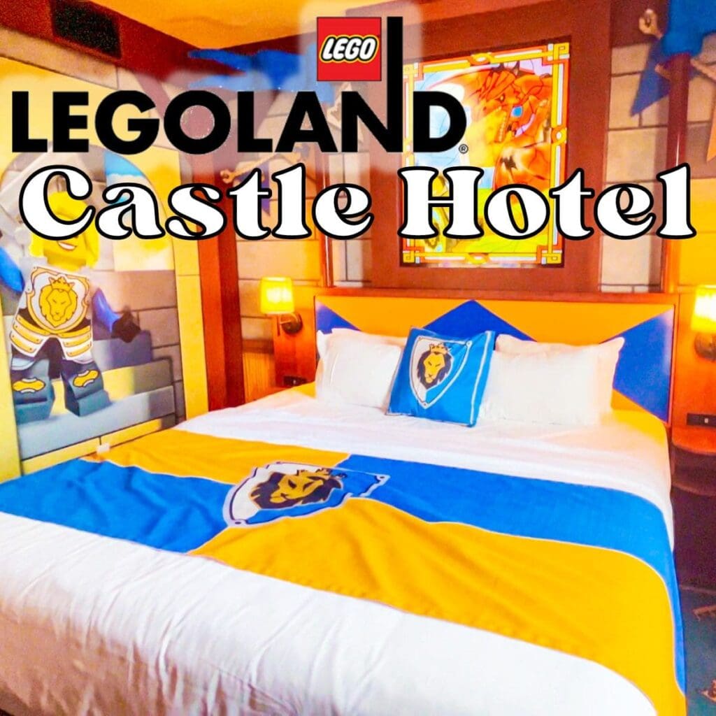 picture of the adult sleeping area with the words legoland caste hotel on top of it