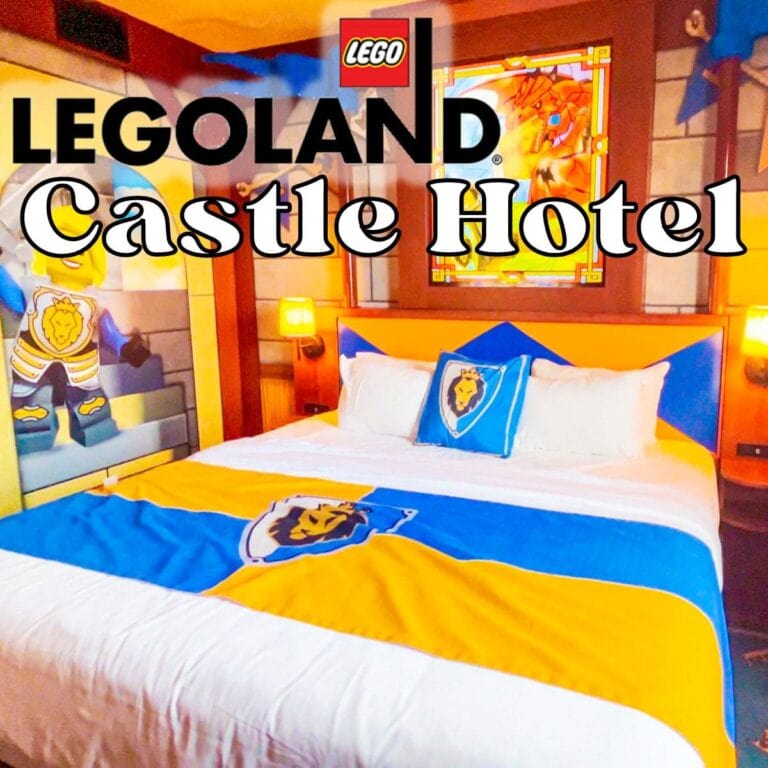 picture of the adult sleeping area with the words legoland caste hotel on top of it