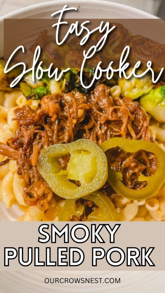easy slow cooker smoky pulled pork pin for pinterest