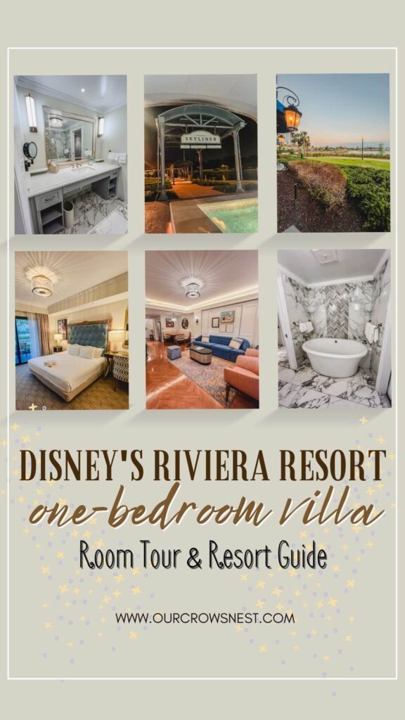 6 different images of pictures in a one bedroom villa at Disney's Riviera Resort at Walt Disney World.
