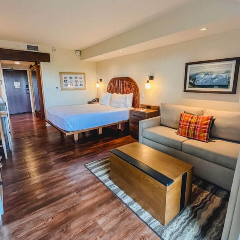 deluxe studio walk-in shower villa at copper creek located at Disney's Wilderness Lodge.