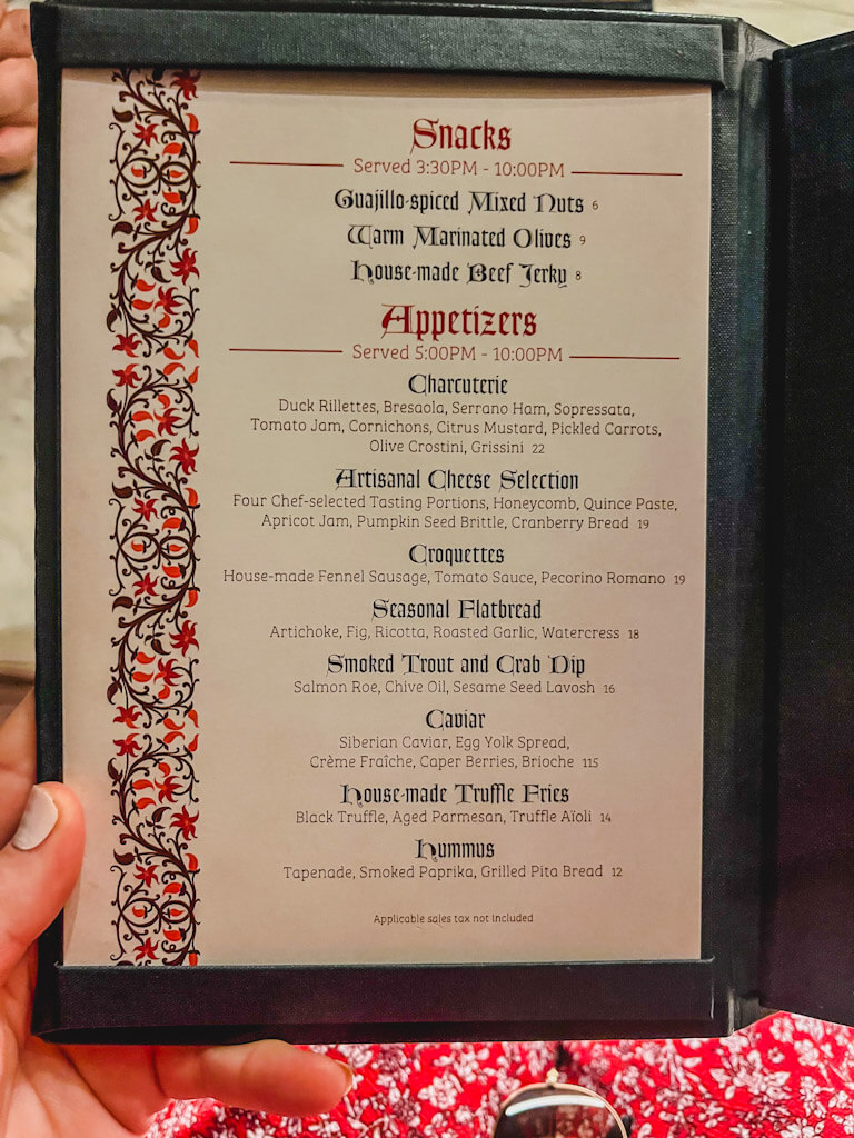 appetizer menu at Enchanted Rose at Disney's Grand Floridian Resort & Spa