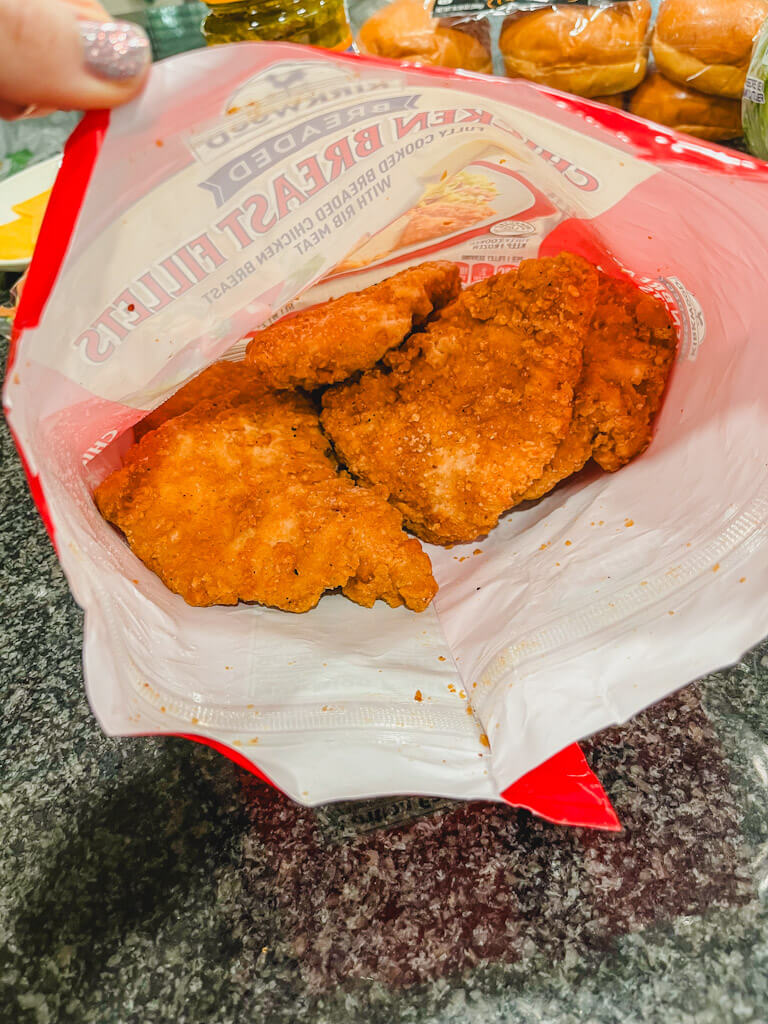showing the inside of a red bag aldi chicken.