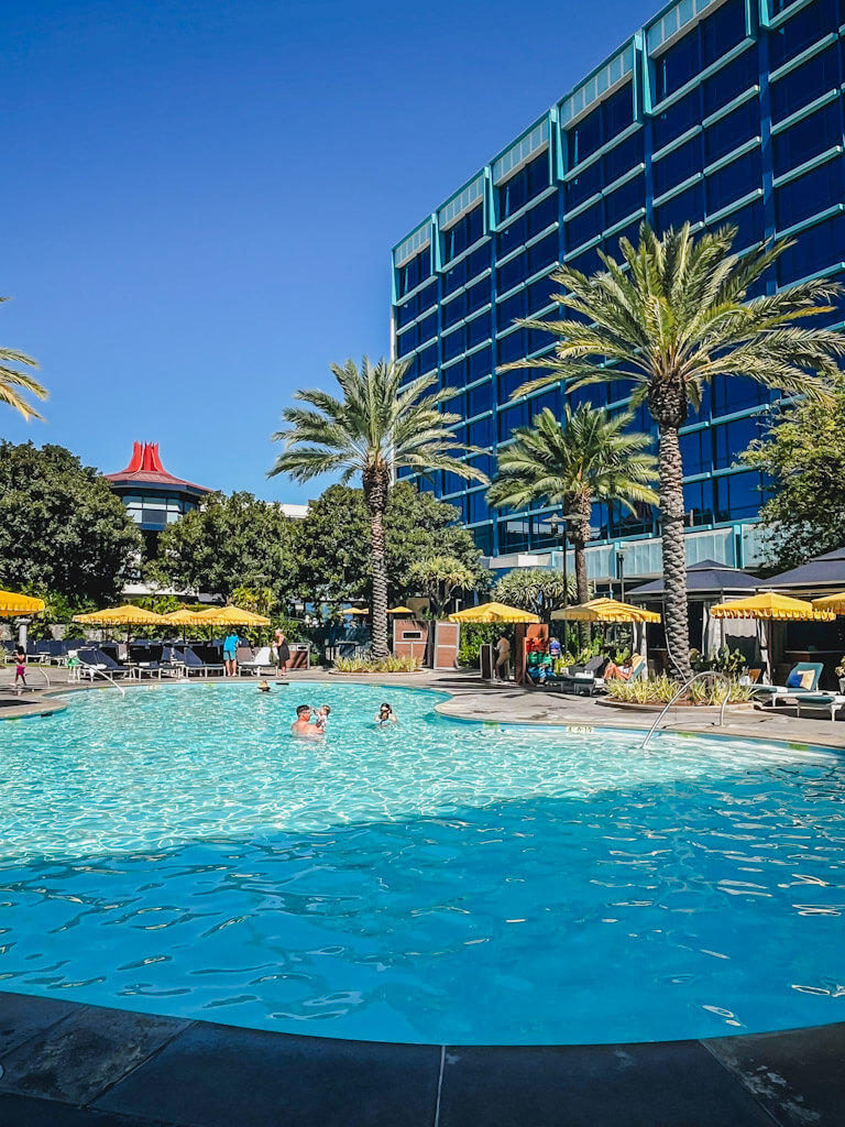 the "E" ticket pool with the Fantasy Tower in the background.