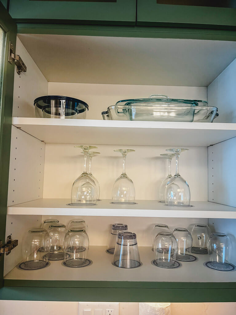 baking dishes and glassware in the kitchen of a one bedroom villa at Disneyland Hotel.