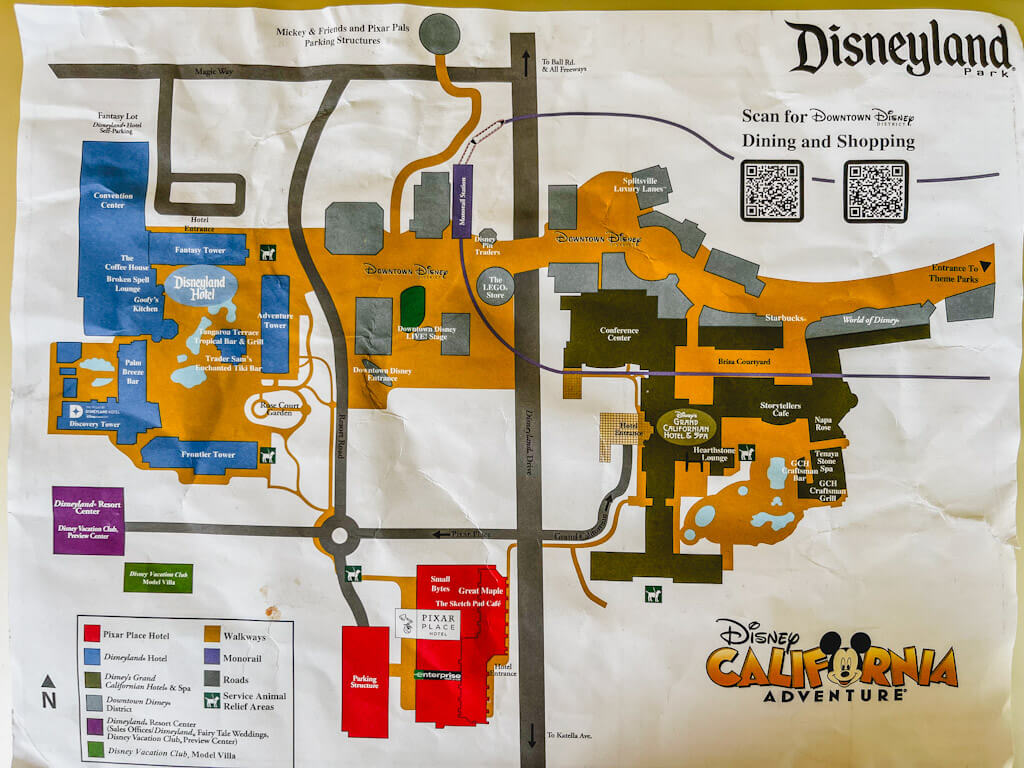 map of the Disneyland Resort including the hotels and the theme parks.