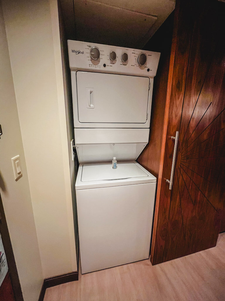 washer and dryer in a one bedroom villa at Disneyland Hotel.