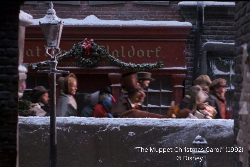 Still shot of a sign named Statler and Waldorf Haberdashery.