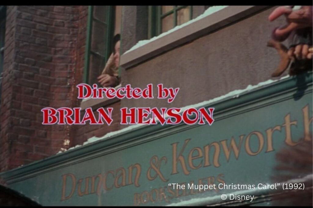 still shot of a sign named "Duncan & Kenworthy Booksellers" in The Muppet Christmas Carol movie.