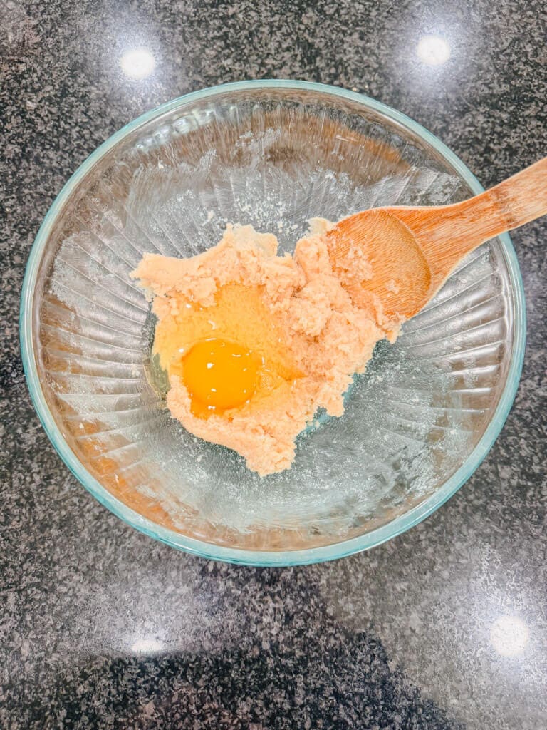 One egg added to the creamed butter and sugar.