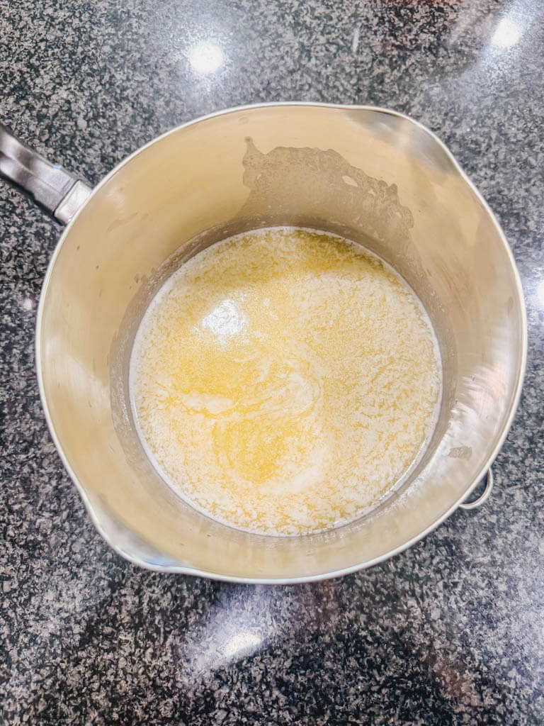 Melted butter in a saucepan.